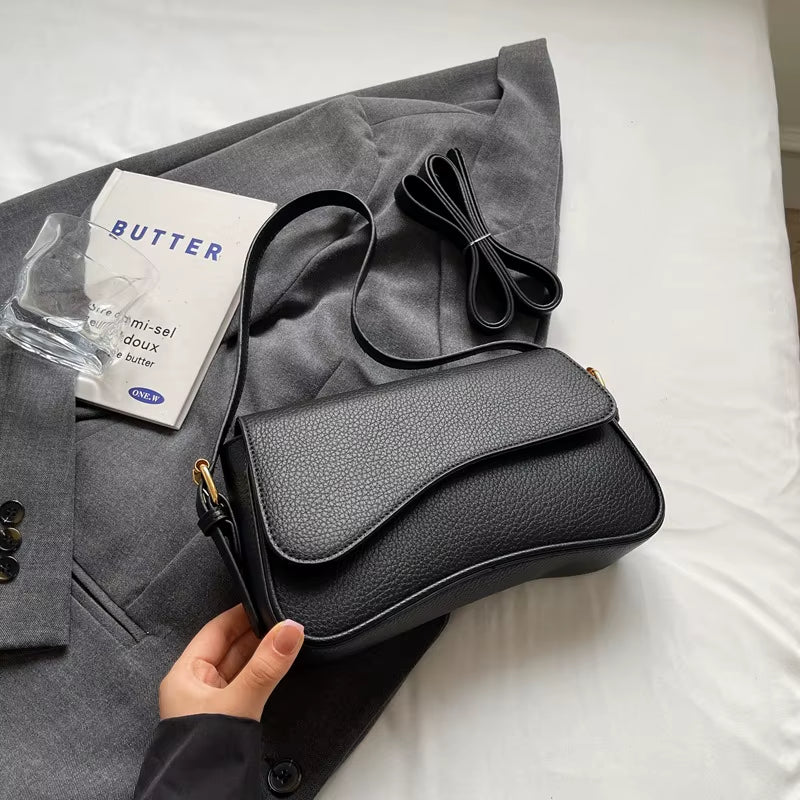 Vintage PU Leather Crossbody Bags for Women Red Lychee Pattern Flap Shoulder Bag Simple Fashion Satchels Handbags and Purses