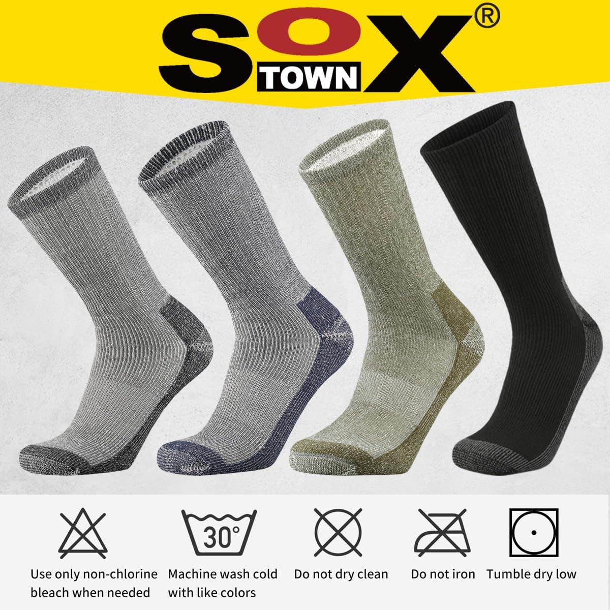Men'S Merino Wool Cushion Crew Socks Moisture Wicking Control for Outdoor Hiking Work Boot Thermal Warm All Seasons