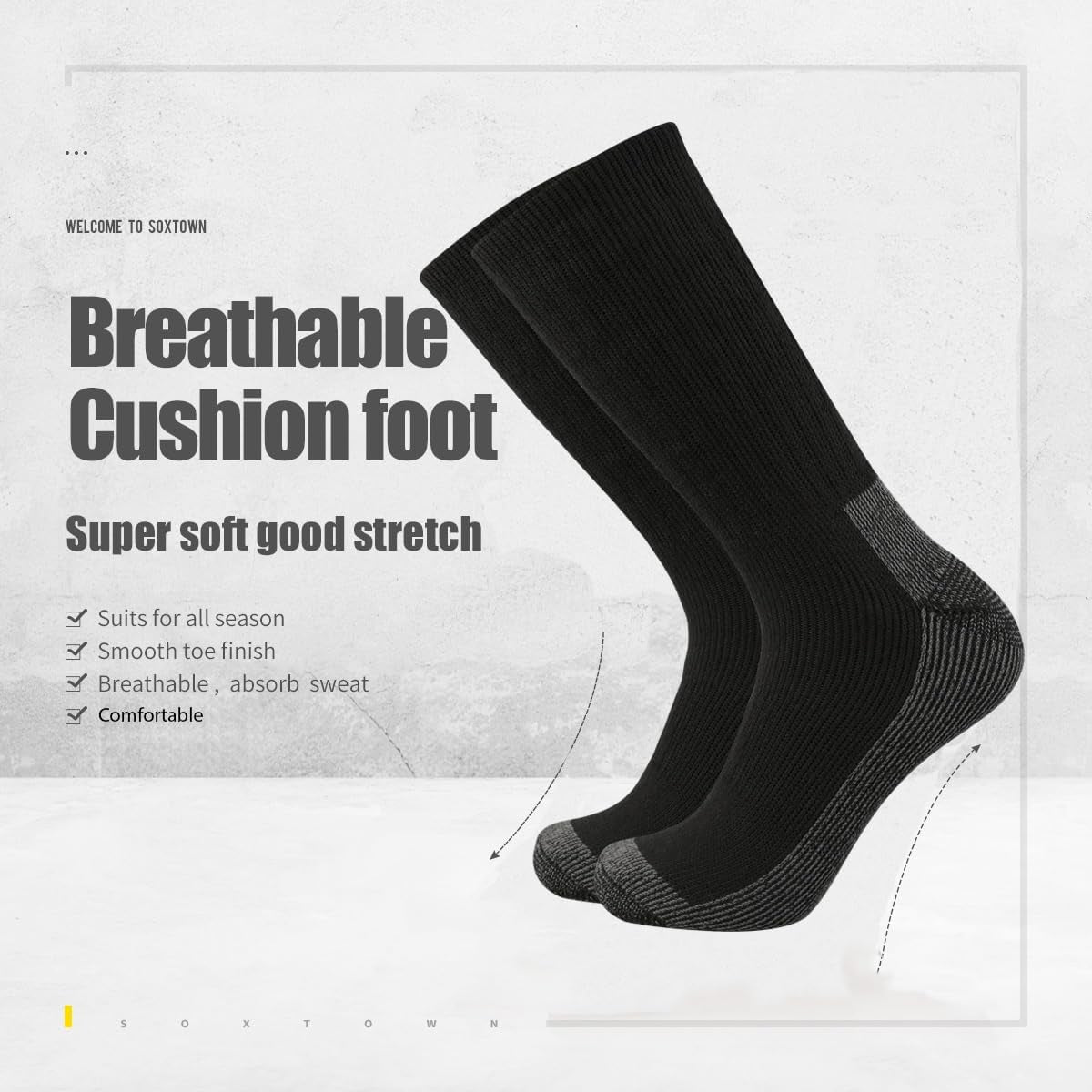 Men'S Merino Wool Cushion Crew Socks Moisture Wicking Control for Outdoor Hiking Work Boot Thermal Warm All Seasons