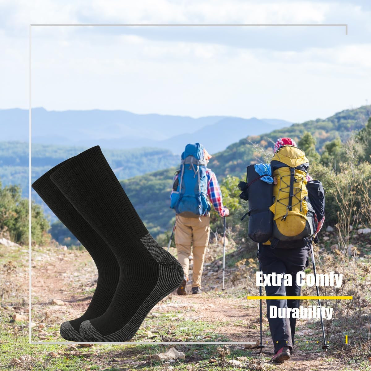 Men'S Merino Wool Cushion Crew Socks Moisture Wicking Control for Outdoor Hiking Work Boot Thermal Warm All Seasons