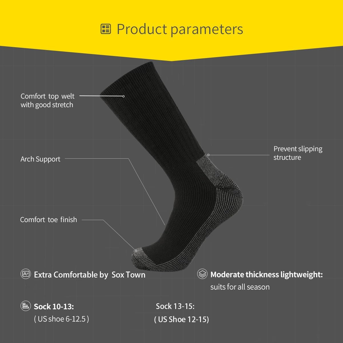 Men'S Merino Wool Cushion Crew Socks Moisture Wicking Control for Outdoor Hiking Work Boot Thermal Warm All Seasons